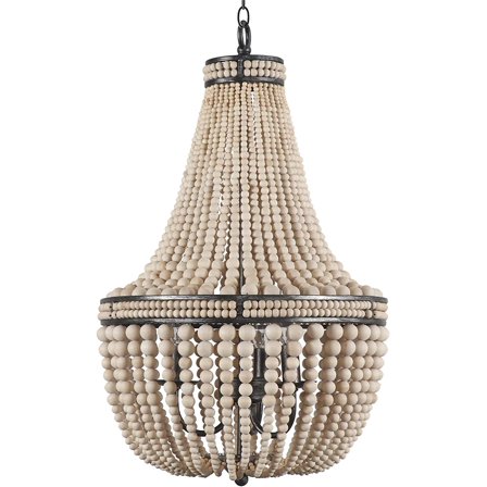 MANXING Farmhouse Wood Beaded Chandelier Boho Light Fixture, Oak White Wooden Bead Chandeliers Rustic Kitchen Island Pendant Lighting for Dining Room, Bedroom, Entryway, Living Room