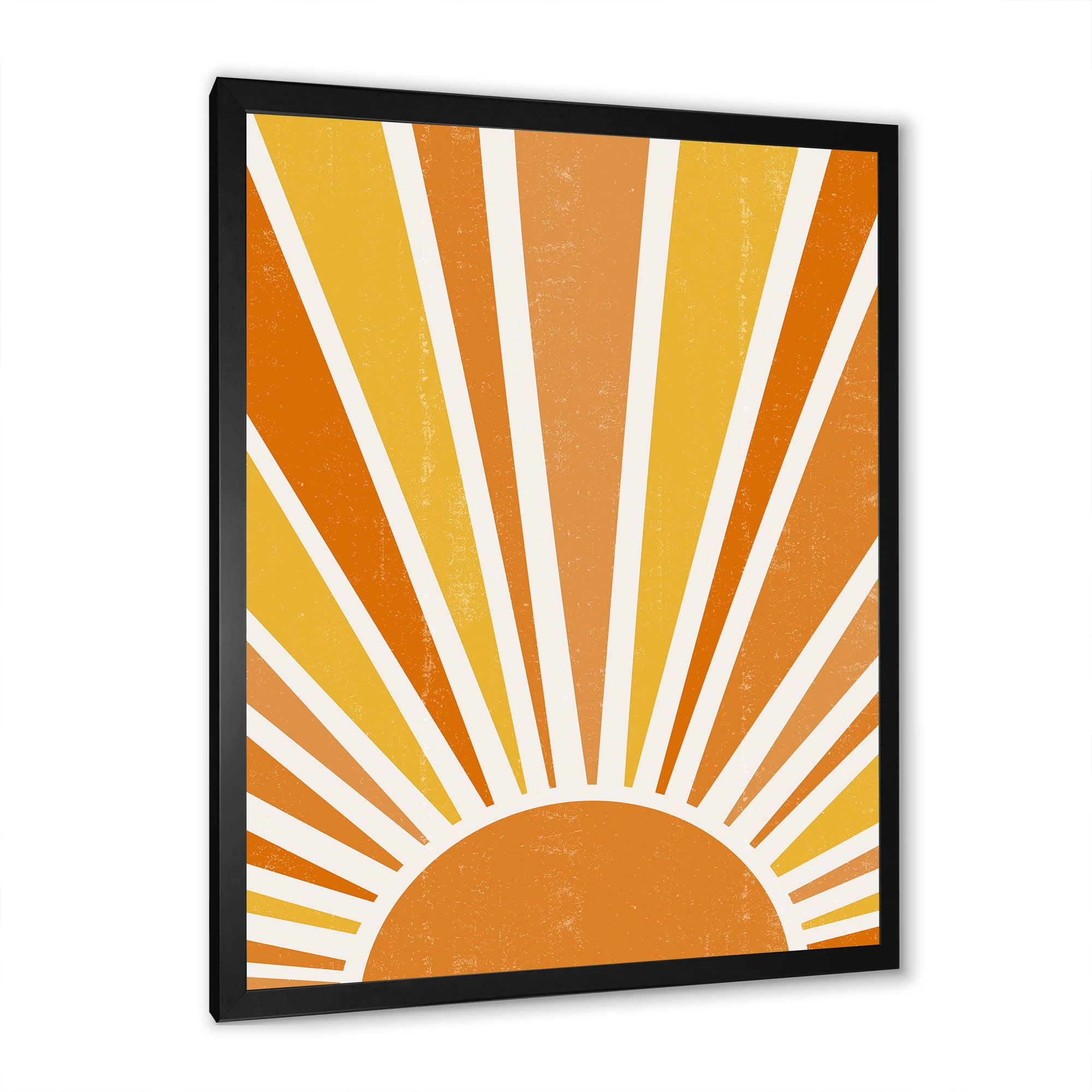 Designart 'Minimal Bright Shining Orange Sun Rays II' Modern Framed Art Print