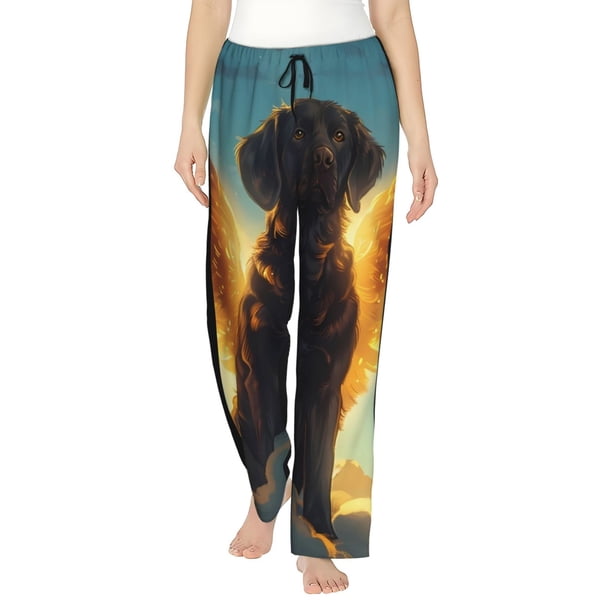 Balery Golden Cloud Winged Dog Pantalones de pijama para mujer, pijamas ultraligeros, pantalones de estar por casa-Large
