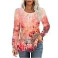 thumbnail image 5 of Womens Tops Casual Loose Fitting Pleated Round Neck Trendy Floral Print Long Sleeve Round Neck T-Shirt Tunic Tops,Yellow,XL, 5 of 5