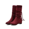 thumbnail image 6 of Fesfesfes Fuzzy Boots for Women Suede Mid-boots With Inner Raised Round Ethnic Style Wool Barrel US:7.5(40), 6 of 6