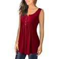 thumbnail image 2 of DYMADE Womens Henley V-Neck Casual Blouse Pleated Button Solid Tunic Shirt Top, 2 of 5