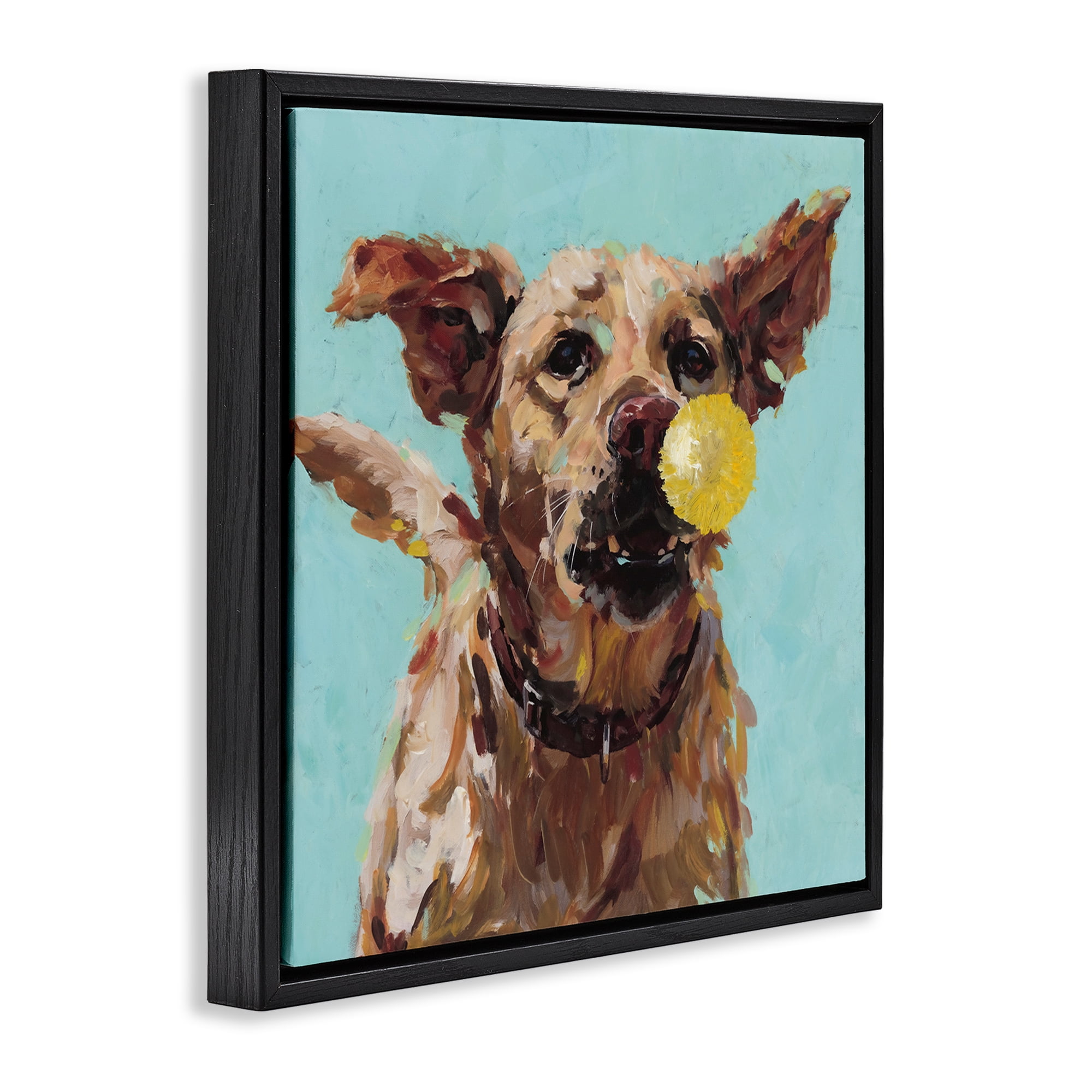 Dog Playing with Ball Black Framed Floater Canvas Wall Art, design by Studio Bautista