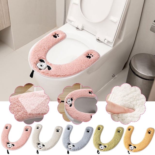Funda para el asiento del váter, almohadilla blanda y tibia lavable engrosada, poliéster elástico alto, asa con relevo completo, ajusta redondo y rectangular, dos colores, 2 piezas