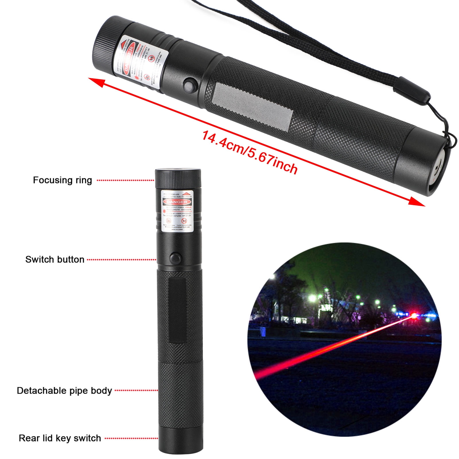 200Miles Red Laser Pointer Pen Visible Beam 18650 Light Lazer Lamp 650nm