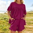 thumbnail image 6 of Xdegoge Women's Summer 2 Piece Outfits 2025 Ruffle Short Sleeve Tops and Shorts Casual Loose Oversized T-Shirts Lounge Sets Ladies' Loose Matching Sets Loungewear Fashion Clothes Conjunto Mujer, 6 of 8