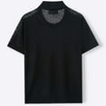 thumbnail image 6 of YLSDY Fashion Mens Knit Corchet Shirts Breathable Short Sleeve Eyelet Mesh Textured Turn Down Collar Tshirt Plus Size V Neck Vacation Tops Black XXL, 6 of 8