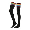 thumbnail image 5 of IWRICH Women's Long High Thigh Socks Striped over Knee Thin Tights Long Stocking Black, 5 of 5