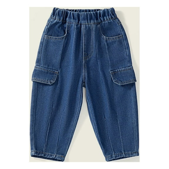 uublik Boys Girls Jeans New Soft with Pockets Denim Cargo Pants Blue, Size 2T-7