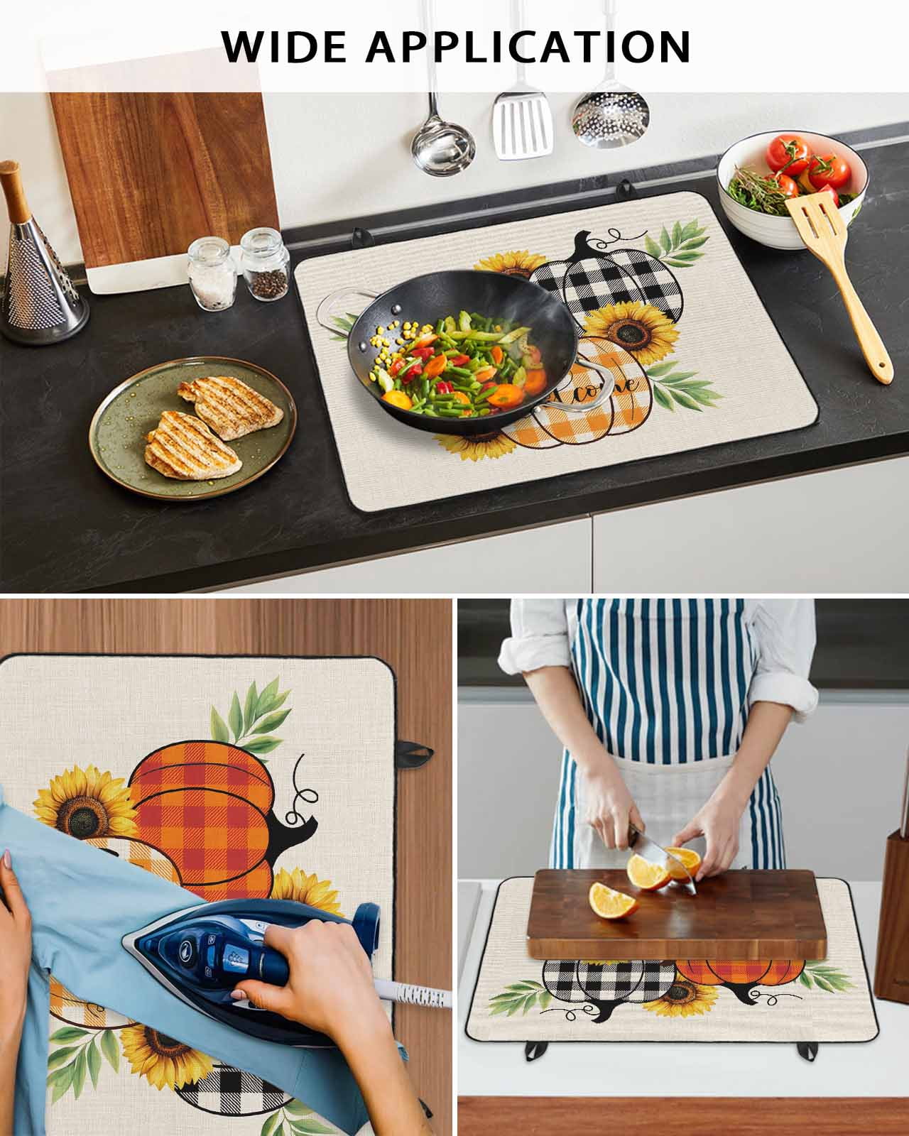 Large Induction Cooktop Protector Mat Thanksgiving Stove Top Covers for Electric Stove, Fall Rustic Colorful Plaid Pumpkin Sunflower Decorative Stove Burner Cover Mats, Glass Top Stove Cover