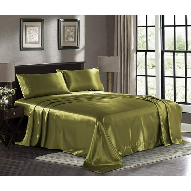 Satin Sheets Queen [4Piece, Sage] Hotel Luxury Silky Bed Sheets