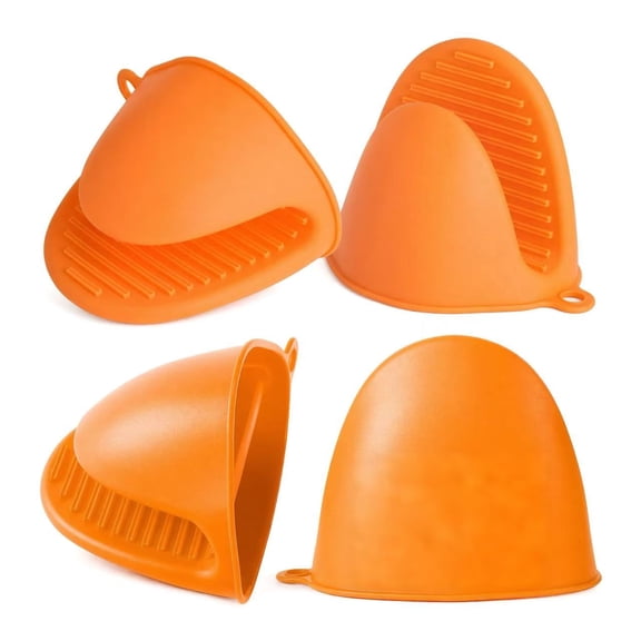 4PC Silicone Oven Mitts - Orange Heat Resistant Non-Slip Kitchen Gloves, for Cooking, Baking, BBQ with Extra Thick Hand Protection for Hot Pots, Pans, Trays