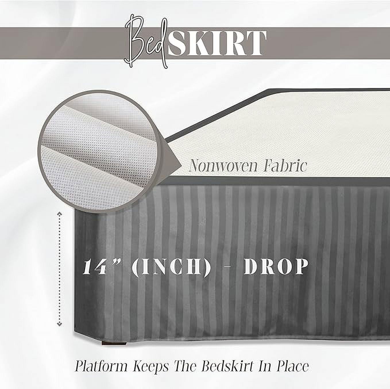 Elegant Comfort 1-Piece Striped Bed Skirt, 1500 Thread Count, Stylish Pleated Design, Easy Care, Wrinkle and Stain Resistant , King, Black