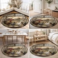 thumbnail image 4 of Round Area Rugs 5Ft, Vintage Rooster Non-Slip Washable Circle Rugs Carpet, Barn Farmhouse Art Animals Tree Indoor Outdoor Rug Floor Mats Throw Runner for Bedroom Living Room Bathroom, 4 of 8