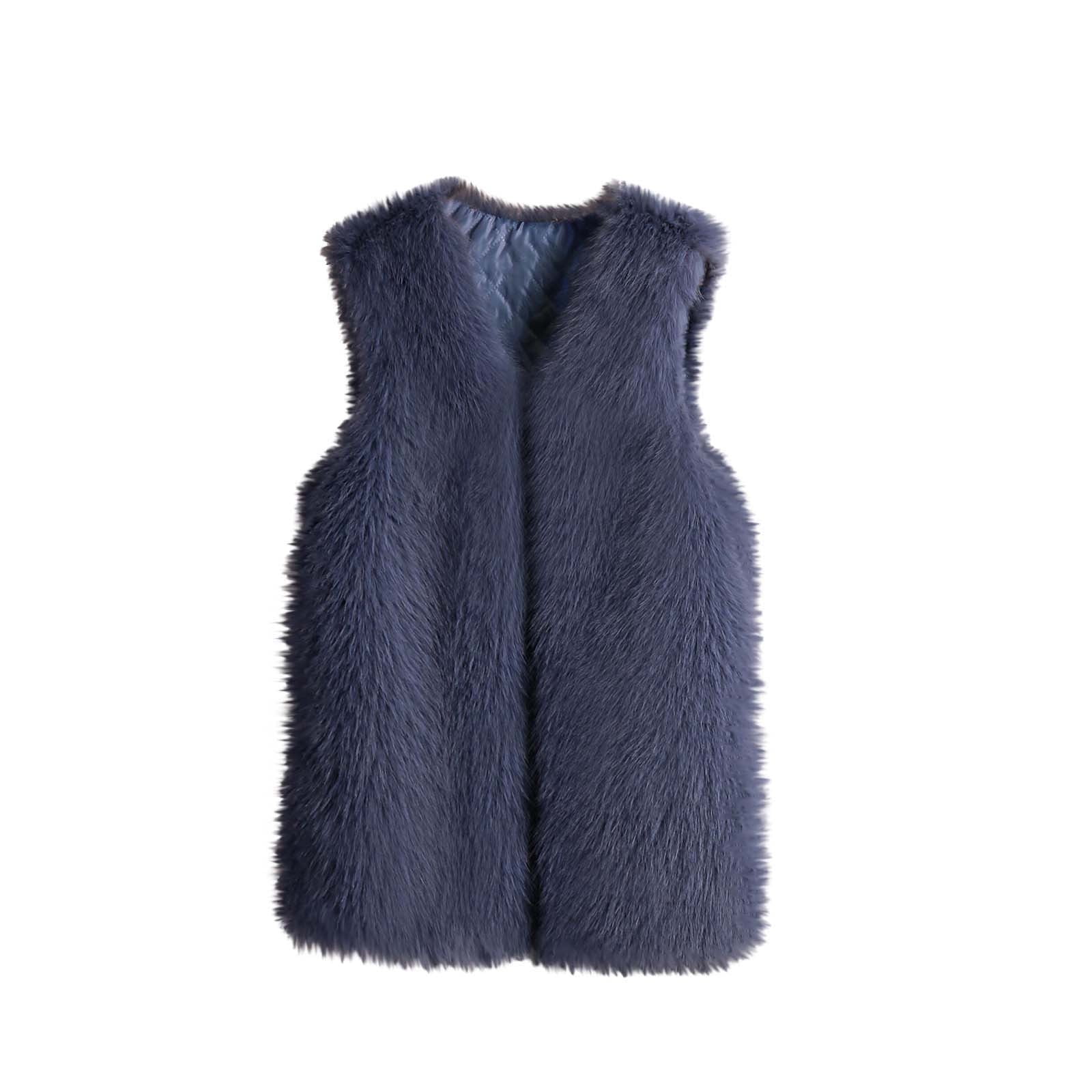 Navy blue faux fur vest hot sale