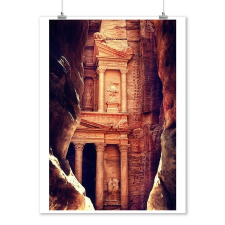 Petra, Jordan - The Treasury (Al-Khazneh) - Archaeological Site - Lantern Press Photography (9x12 Art Print, Wall Decor Travel