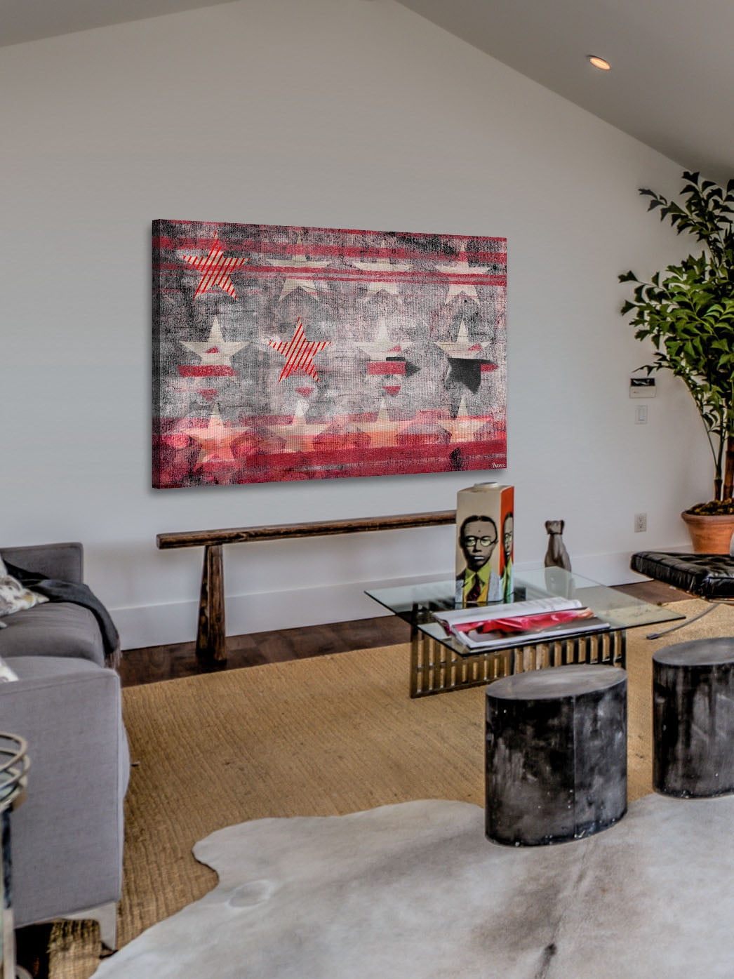 Parvez Taj "Red Striped Stars" Print on Canvas