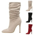 thumbnail image 4 of UngA Knee High Boots Knee High Boots for Women Pointed Square Toe Stiletto Heel Tall Boots High Heel Side Zipper Long Boots Beige,5.5, 4 of 7
