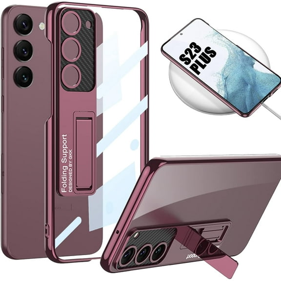 Compatible for Samsung Galaxy S23 Plus Case Clear, S23 Case with Kickstand & Slim Thin Electroplating Frame Clear Protective Cover & Luxury Crystal Clear Case for Galaxy S23 Plus 2023(Green)