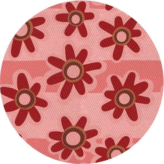Ahgly Company Machine Washable Indoor Round Transitional Red Area Rugs, 3' Round
