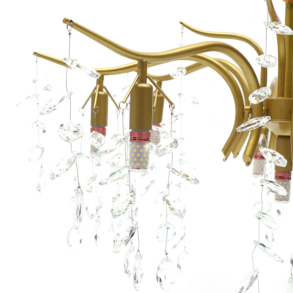 ANQIDI 35.43" Modern Crystal Chandelier Gold Dimmable Pendant Light 8+1 Heads Leaf Shape Hanging Lamp AC110-220V