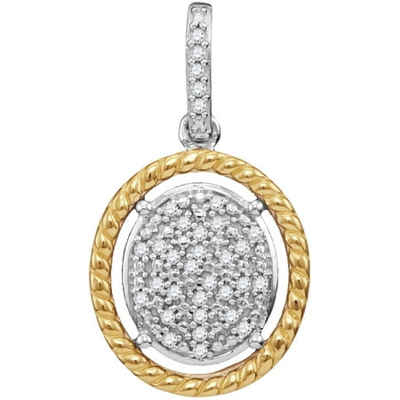 - 10kt Two-tone Gold Womens Diamond Oval Cluster Yellow-tone Rope Frame Pendant 1/12 Cttw = .08 Cttw (I3 Clarity, round cut)