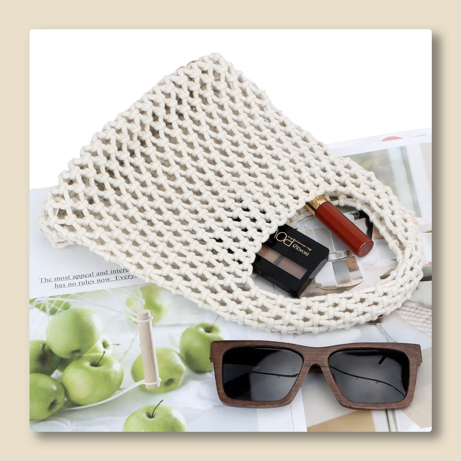 Kukuzhu Small Crochet Tote Bag for Women Summer Mesh Woven Handbags Beach Hobo Bag