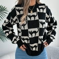thumbnail image 5 of Women's Christmas Sweater Snowflake Checkered Knit Pullover Long Sleeve Winter Holiday Top Black L, 5 of 8