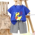 thumbnail image 2 of Gbsyewxs Boys Outfit Set 2 Piece Crew Neck Short Sleeve Striped Cartoon Print Tops And Shorts Set Loungewear Summer Boys Clothes Blue Size 4-5 Years, 2 of 4