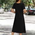 thumbnail image 6 of CFLVAEK Summer Dresses for Women with Pockets Elegant Pleated V Neck Dress Solid Short Sleeve Summer Dresses Black M, 6 of 7
