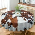 thumbnail image 3 of Cow Print Round Tablecloth, Farmhouse Brown Animal Cowhide Table Cloth Cover for Holiday Home Party Wedding Picnic Round(60x60in), 3 of 6