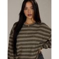 thumbnail image 4 of Women's Striped Sweater Waffle Knit Tops for Women Long Sleeve Shirts Light Weight Fall Tops Khaki XXL, 4 of 8