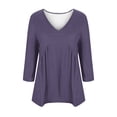 thumbnail image 3 of Aofany 2024! Women's Casual 3/4 Sleeve Tops Pleated With Layered V-neck Solid Color Loose Fit Top Blouse, 3 of 4