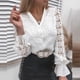 thumbnail image 1 of ICHUANYI Clearance Fashion Women's Lace Long Sleeve V-neck Button Shirt Long Sleeve Shirt Top(White, XXL) ICHUANYI WER2023080805740, 1 of 7