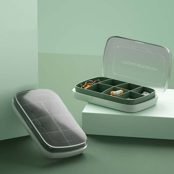 Yulucky Storage Box Double 7-Day Pill Organizer Box with Pill Cutter Portable Travel Medication Storage Case BPA-Free Round Design|Plastic,Green