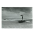 thumbnail image 1 of Shipwreck Cutting Board, Wreck Small Stranded Boat on Seaside Snow Clouds Windy Day Wave Picture, Decorative Tempered Glass Cutting and Serving Board, Large Size, Black and White, by Ambesonne, 1 of 1