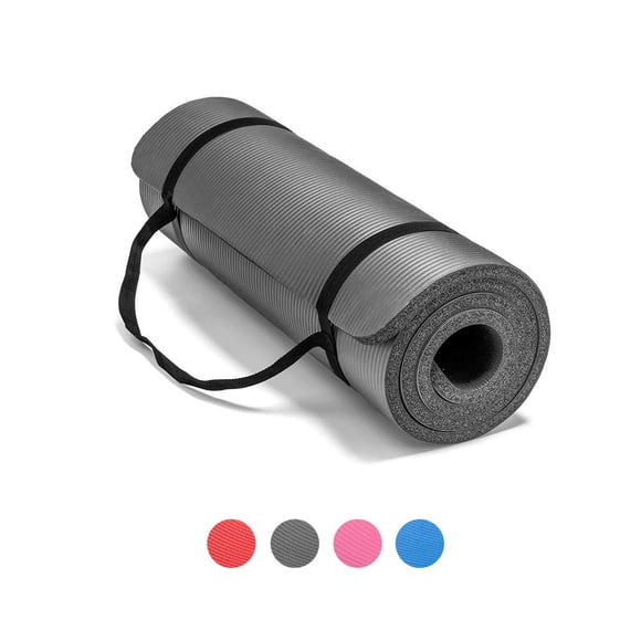 LOKATSE HOME Thick NBR Yoga Mat High Density Non-Slip Exercise Mat with Carrying Strap for Exercise Yoga and Pilates, 72 x 24 Inches, Gray