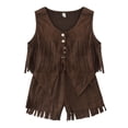 thumbnail image 5 of Toddler Girls Summer Outfits 2 Piece Set Casual Playwear Sleeveless Top Shorts Combo Breathable Comfortable Loose Fit For Outdoor Activities Gibobby(4-5 Years,Coffee), 5 of 9