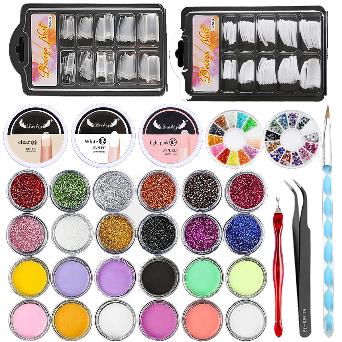 KIPOZI Nail Kit Set with Everything, 24 Glitter Acrylic Powder Kit Nail Art Tips Nail Art Decoration, DIY Nail Art Tool Nail Supplies Acrylic Nail Kit for Beginners (Beginners) - image 2 of 10