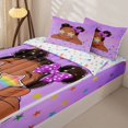 thumbnail image 3 of Castle Fairy Black Cartoon Girl Zipper Twin Comforter Sets with Fitted Sheet and 2 Pillowcases,Rainbow Stars Print Zipper Bedding Set,Purple,4-Piece, 3 of 6