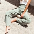 thumbnail image 4 of CFLVAEK Flare Bootcut Pants for Plus Size Women Comfy Button Cotton Linen Trousers Smocked High Waist Office Slacks Casual Full Length Solid Pant Green 3XL, 4 of 8