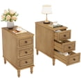 thumbnail image 3 of Tribesigns Narrow Side Table with Drawers, Solid Wood End Table with 3 Drawers, Fully Assembled Nightstand Slim Bedside Table for Small Spaces, Living Room, Bedroom, Wood Color (Set of 2), 3 of 8