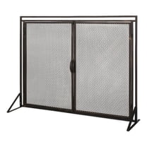 Benjara 31x40 Fireplace Screen- 2 Door Diamond Mesh Design- Black Bronze Iron