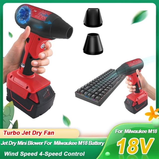 Jet Fan Mini, Soplador de Aire inalámbrico 130000 RPM, comp. con baterías Milwaukee M18 18V, control 4 vel., p/ limpiar polvo auto, hojas BBQ al aire libre y pelo de mascotas del sofá