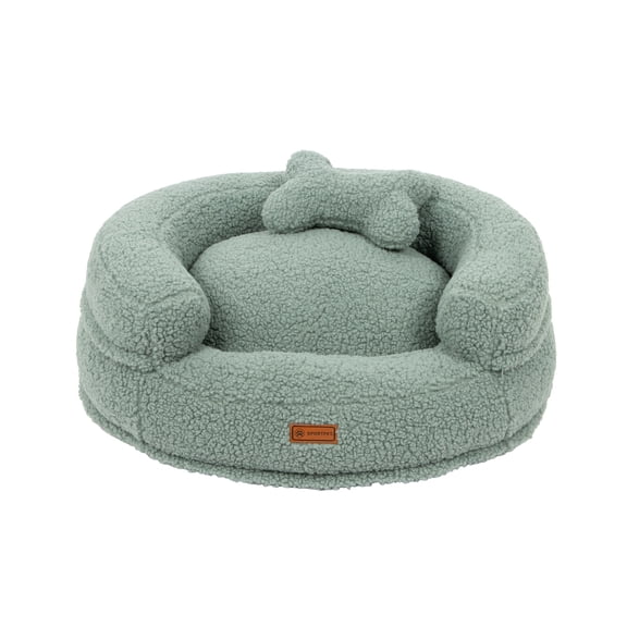 SportPet Round Plush Sherpa Cuddler Pet Bed with Bone Pillow, Blue, One Size