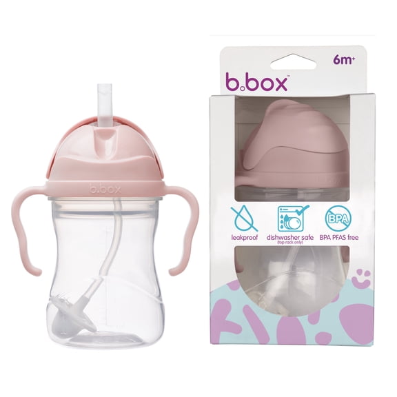 b.box Sippy Cup with Weighted Straw for Toddlers, Spill Proof, 8oz - Blush