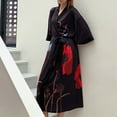 thumbnail image 4 of Defitshape Women's Silk Japanese Robe Summer Floral Bathrobe Luxury Maternity Satin Sleepwear Long Kimono Robe Soft Loungewear Red Black One Size, 4 of 5