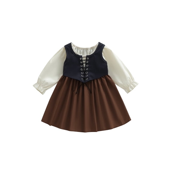 BemeyourBBs Toddler Baby Girl Renaissance Dress Outfit Kids Little Girl Spring Fall Dress with Vest 2 Pcs Clothes Set A Line Long Sleeve Dress