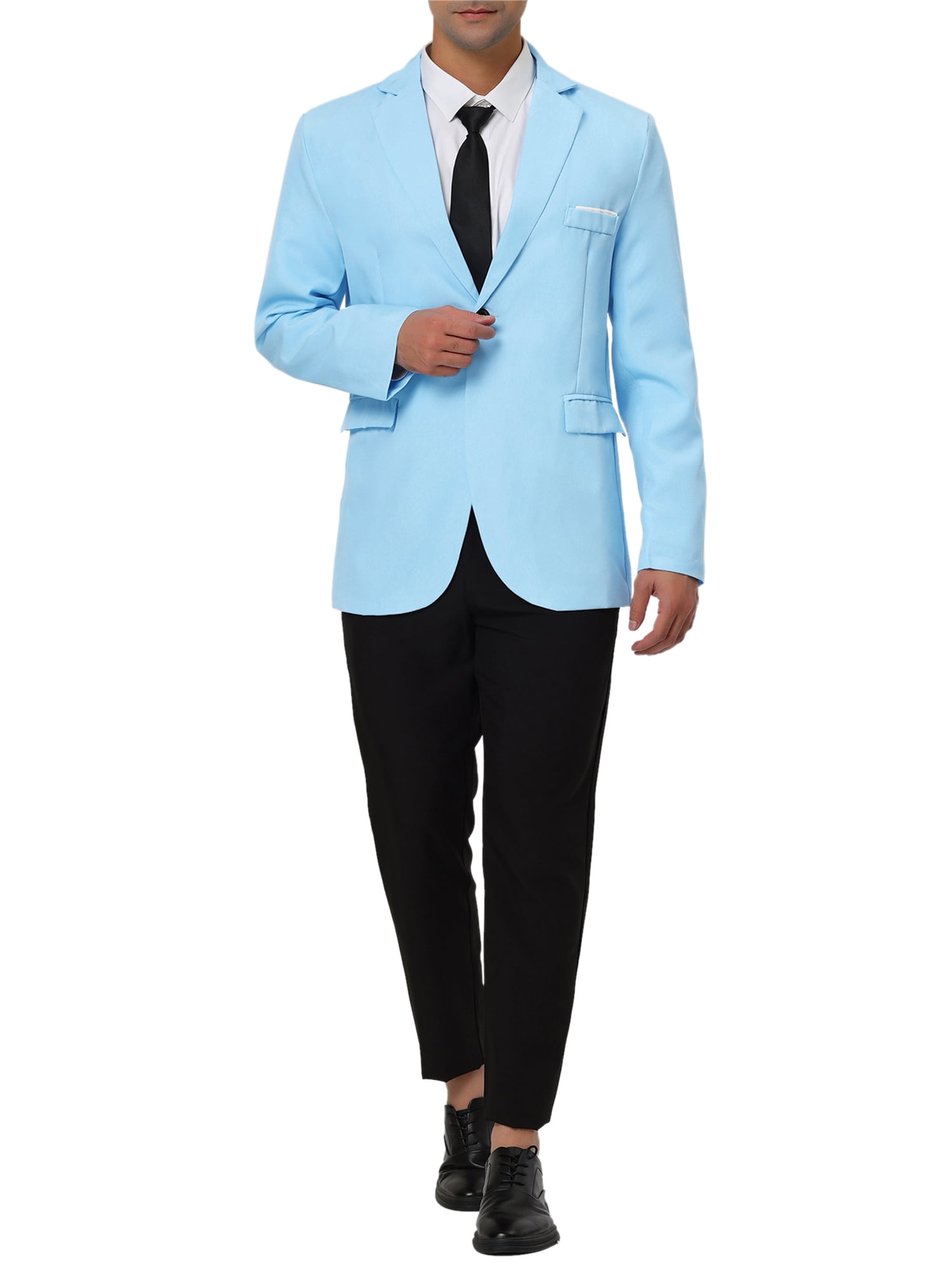 Unique Bargains Men's Slim Fit Blazer Single Breasted One Button Sports Coat 2XL Light Blue