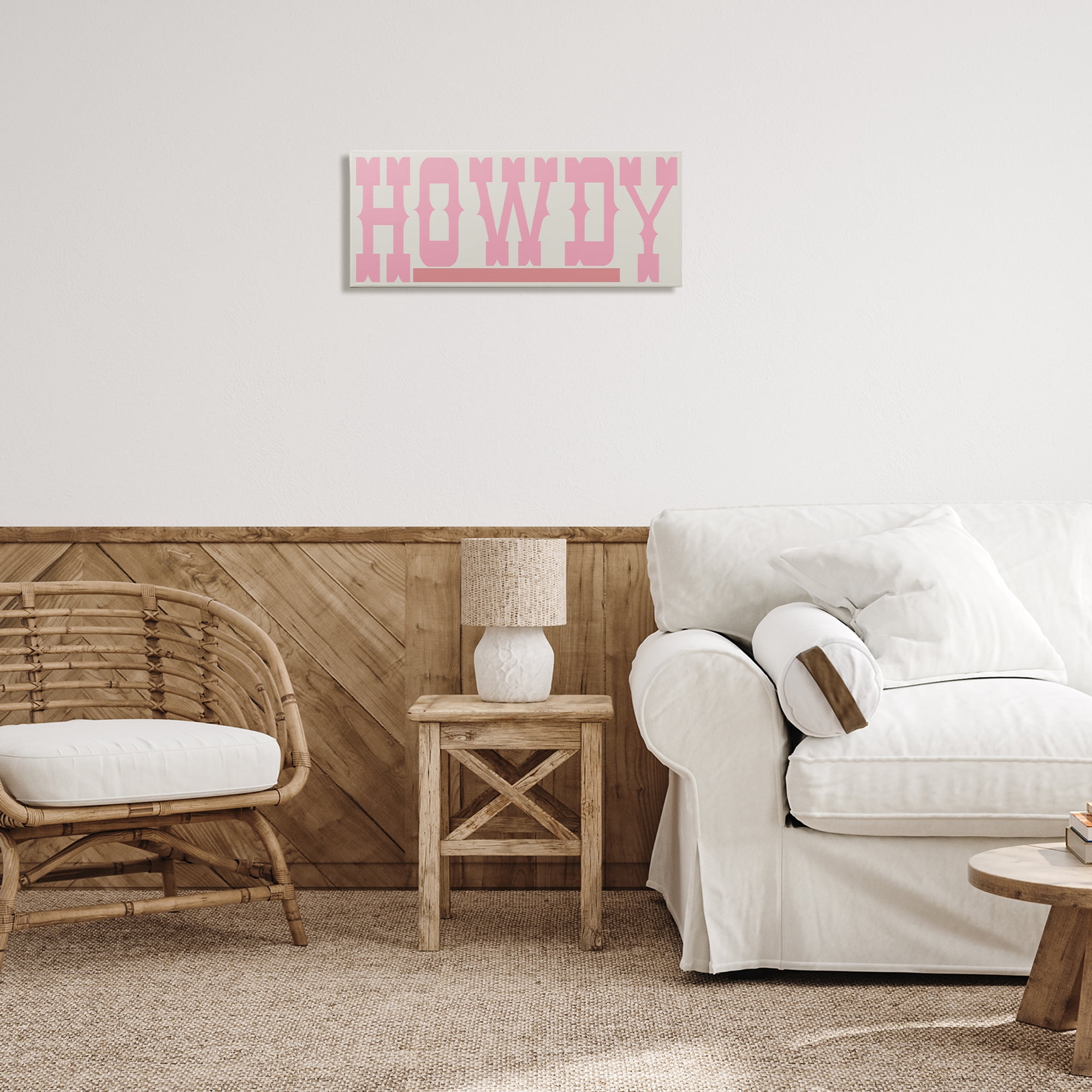Stupell Industries Howdy Pink Text Typography Painting Gallery Wrapped Canvas Art Print Wall Art, 24 x 10